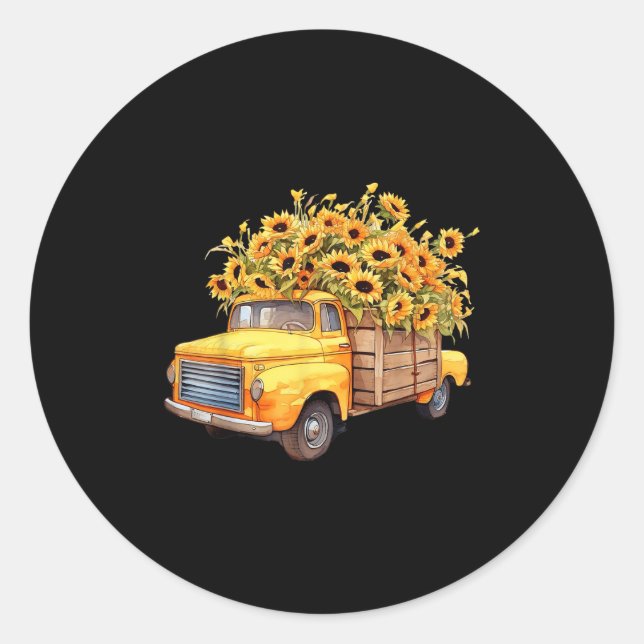 Adesivo Redondo Yellow Ckup Truck Sunflower Autumn Halloween Thank (Frente)