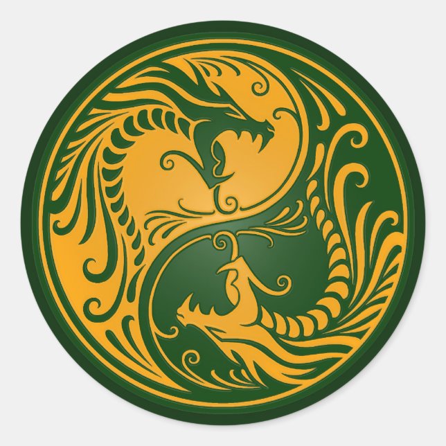 Adesivo Redondo Yellow e Green Yin Yang Dragon (Frente)