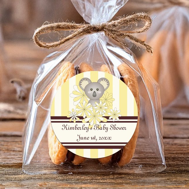 Adesivo Redondo Yellow Koala Gênero Chá de fraldas neutro / Aniver (Criador carregado)