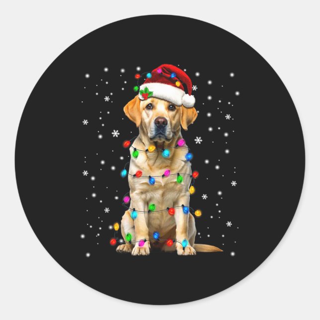 Adesivo Redondo Yellow Labrador Retriever Christmas Tree Light Paj (Frente)