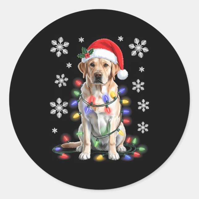 Adesivo Redondo Yellow Labrador Retriever Christmas Tree Light Paj (Frente)