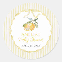Yellow Lemon Citrus Stripes Baby Shower Sticker