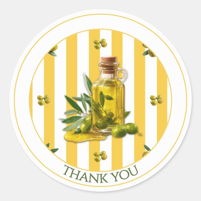 Adesivo Redondo Yellow Stripe Pattern Olive Oil Thank You (Frente)