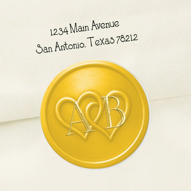 Adesivo Redondo Yellow Two Hearts Intertwined Monogram Wedding (Criador carregado)