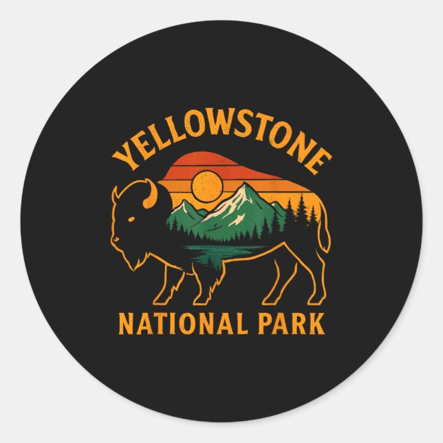 Adesivo Redondo Yellowstone National Park Wyoming Buffalo Bison Su (Frente)