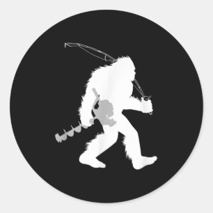Adesivo Redondo Yeti Bigfoot Pesca no Gelo, Preto, Pequeno, Mascul