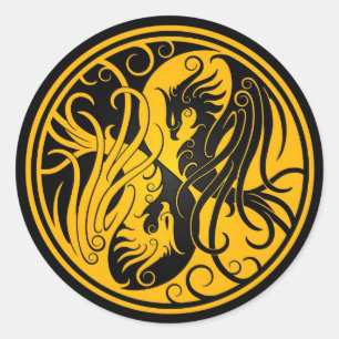 Adesivo Redondo Yin amarelo e preto Yang Phoenix