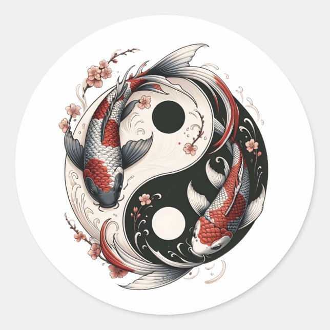 Adesivo Redondo Yin E Yang Japonês Koi Fish (Frente)