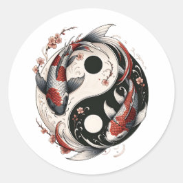 Adesivo Redondo Yin E Yang Japonês Koi Fish