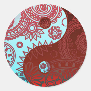 Adesivo Redondo Yin modelado Yang vermelho e azul