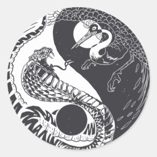Adesivo Redondo Yin Yang Animal Art, Cobra vs Bird
