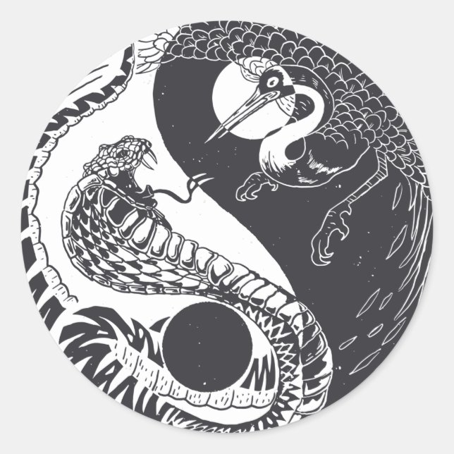 Adesivo Redondo Yin Yang Animal Art, Cobra vs Bird (Frente)