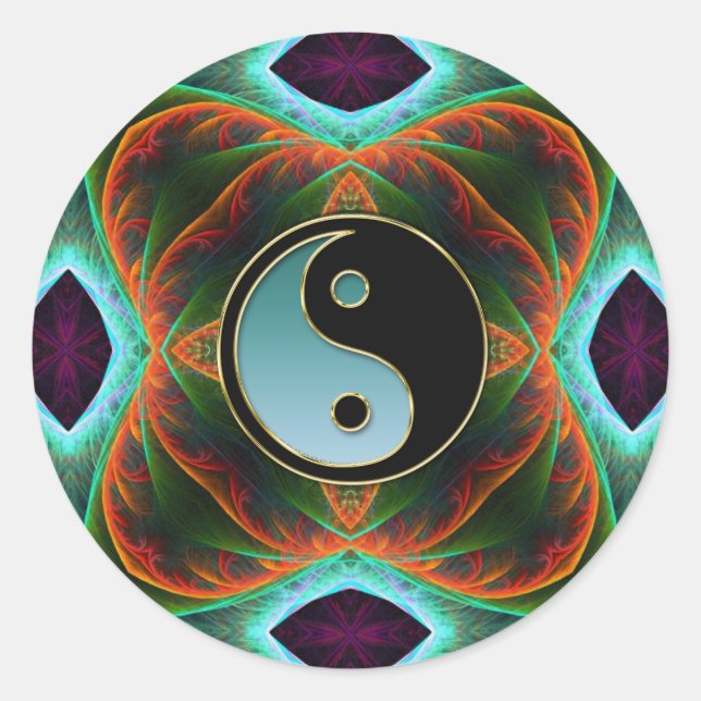 Adesivo Redondo Yin Yang Aqua Green Fractal Art Sticker (Frente)