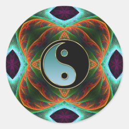Adesivo Redondo Yin Yang Aqua Green Fractal Art Sticker