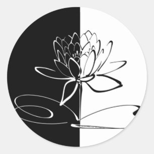 Adesivo Redondo Yin Yang Black White Lotus Blossom