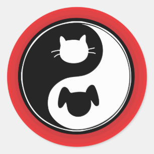 Adesivo Redondo Yin Yang Cat Dog