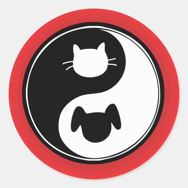 Adesivo Redondo Yin Yang Cat Dog (Frente)