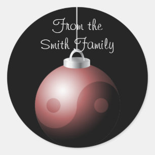Adesivo Redondo Yin Yang Christmas Ball em vermelho
