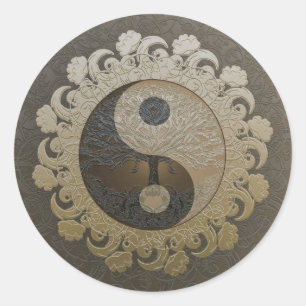 Adesivo Redondo Yin Yang com a árvore de vida por Amelia Carrie