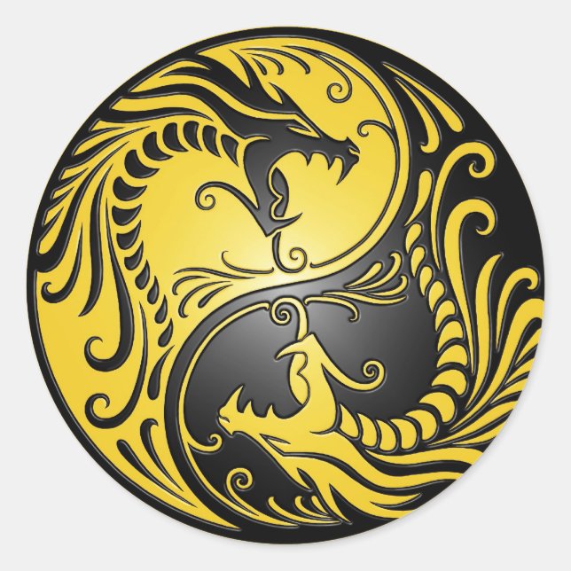 Adesivo Redondo Yin Yang Dragon, amarelo e preto (Frente)