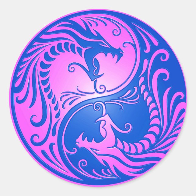 Adesivo Redondo Yin Yang Dragon, azul e roxo (Frente)
