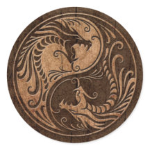 Yin Yang Dragon com efeito de grão de madeira