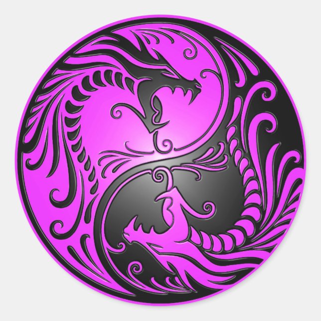 Adesivo Redondo Yin Yang Dragon, roxo e preto (Frente)
