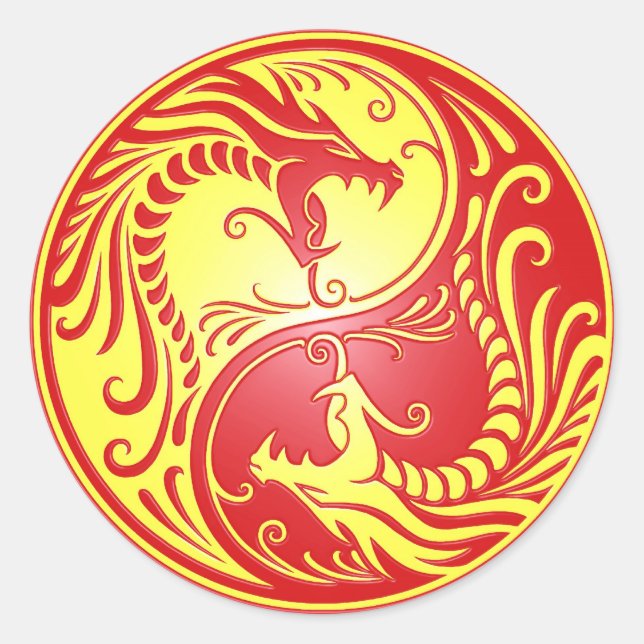 Adesivo Redondo Yin Yang Dragon, vermelho e amarelo (Frente)