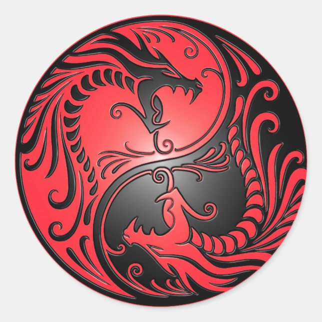 Adesivo Redondo Yin Yang Dragon, vermelho e preto (Frente)