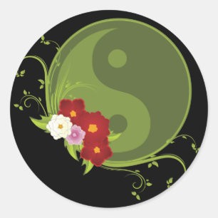 Adesivo Redondo Yin Yang e Flowers