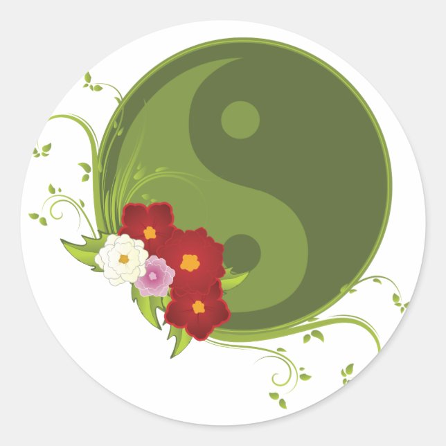 Adesivo Redondo Yin Yang e Flowers (Frente)