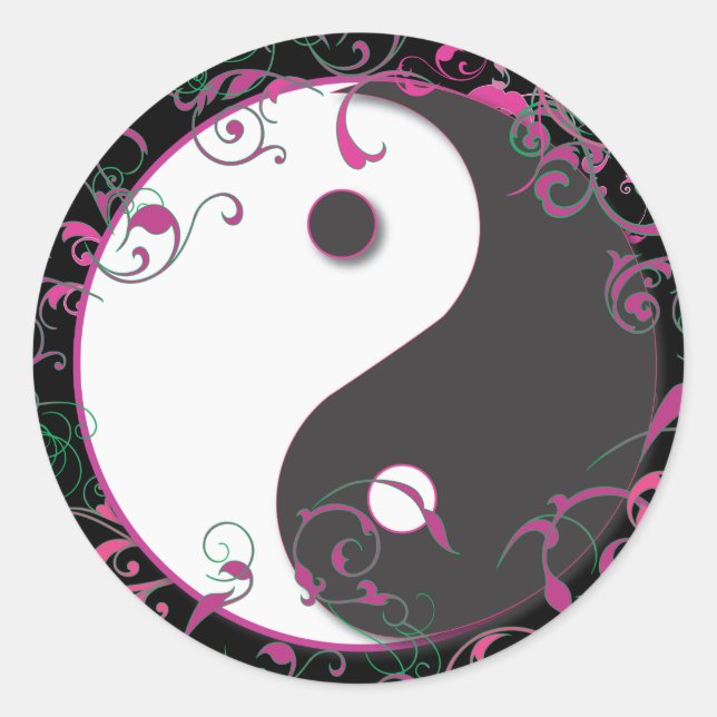 Adesivo Redondo Yin & Yang Floral Design (Frente)