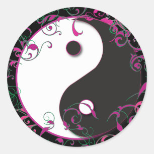 Adesivo Redondo Yin & Yang Floral Design