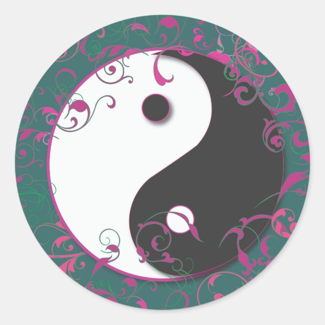 Adesivo Redondo Yin & Yang Floral Design (Frente)