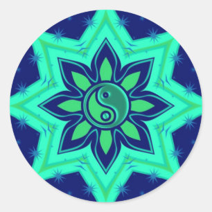 Adesivo Redondo Yin Yang Flower Star Sticker