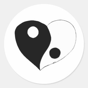 Adesivo Redondo Yin Yang Heart (B/W)