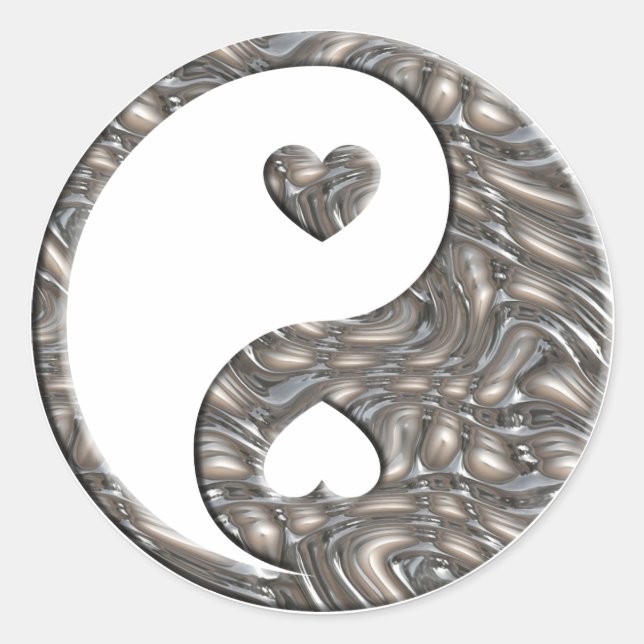 Adesivo Redondo Yin & Yang / Hearts SILVER (Frente)