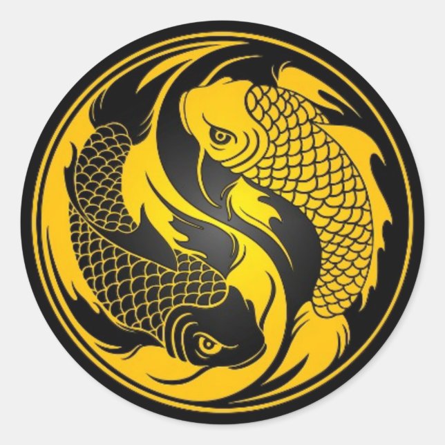 Adesivo Redondo Yin Yang Koi Fish, amarelo e preto (Frente)