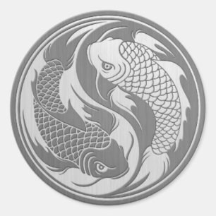 Adesivo Redondo Yin Yang Koi Fish com efeito aço inoxidável