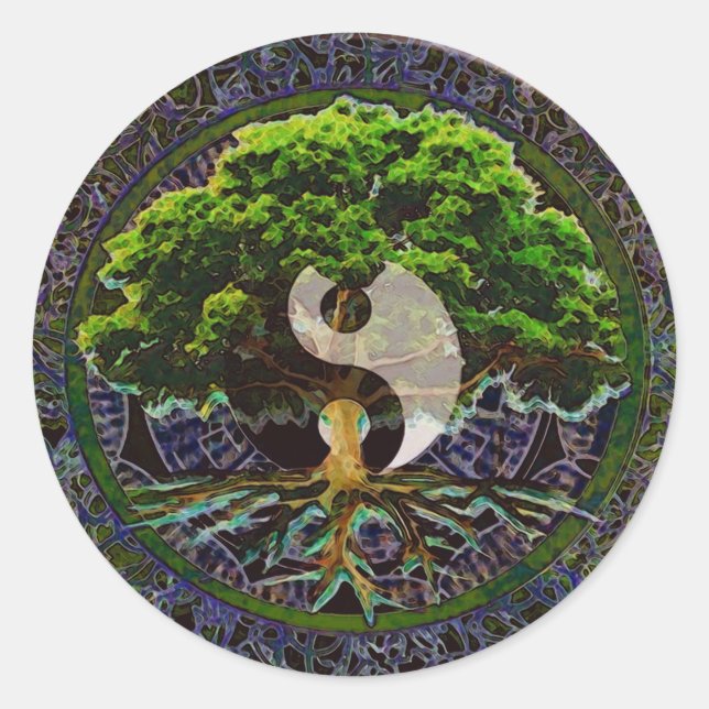 Adesivo Redondo Yin Yang Mandala Tree of Life (Frente)