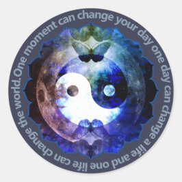 Adesivo Redondo Yin Yang Místico, Citação Inspiradora Espiritual