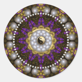 Adesivo Redondo Yin Yang Pearl Geometria Dourada Roxa Mandala