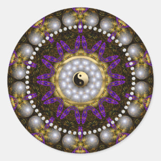 Adesivo Redondo Yin Yang Pearl Geometria Dourada Roxa Mandala