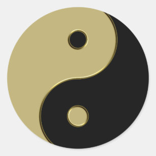Adesivo Redondo yin yang preto e dourado