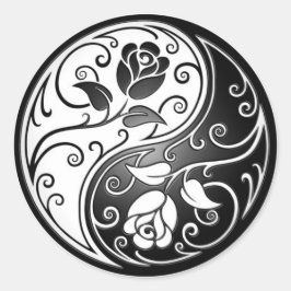 Adesivo Redondo Yin Yang Rosas, preto