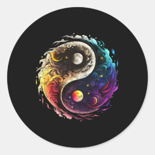 Adesivo Redondo Yin Yang, Sol, Lua, Universo, Tai Chi, Qigong, Iog