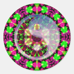 Adesivo Redondo Yin Yang Sticker Geométrico Psychedelic