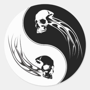 Adesivo Redondo Yin Yang Tribal Skull