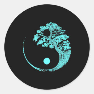 Adesivo Redondo Yin Yang Turquoise Blue Bonsai Tree Japonês