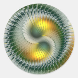 Adesivo Redondo Yin Yang Verde Amarelo Abstrato Colorido Fractal